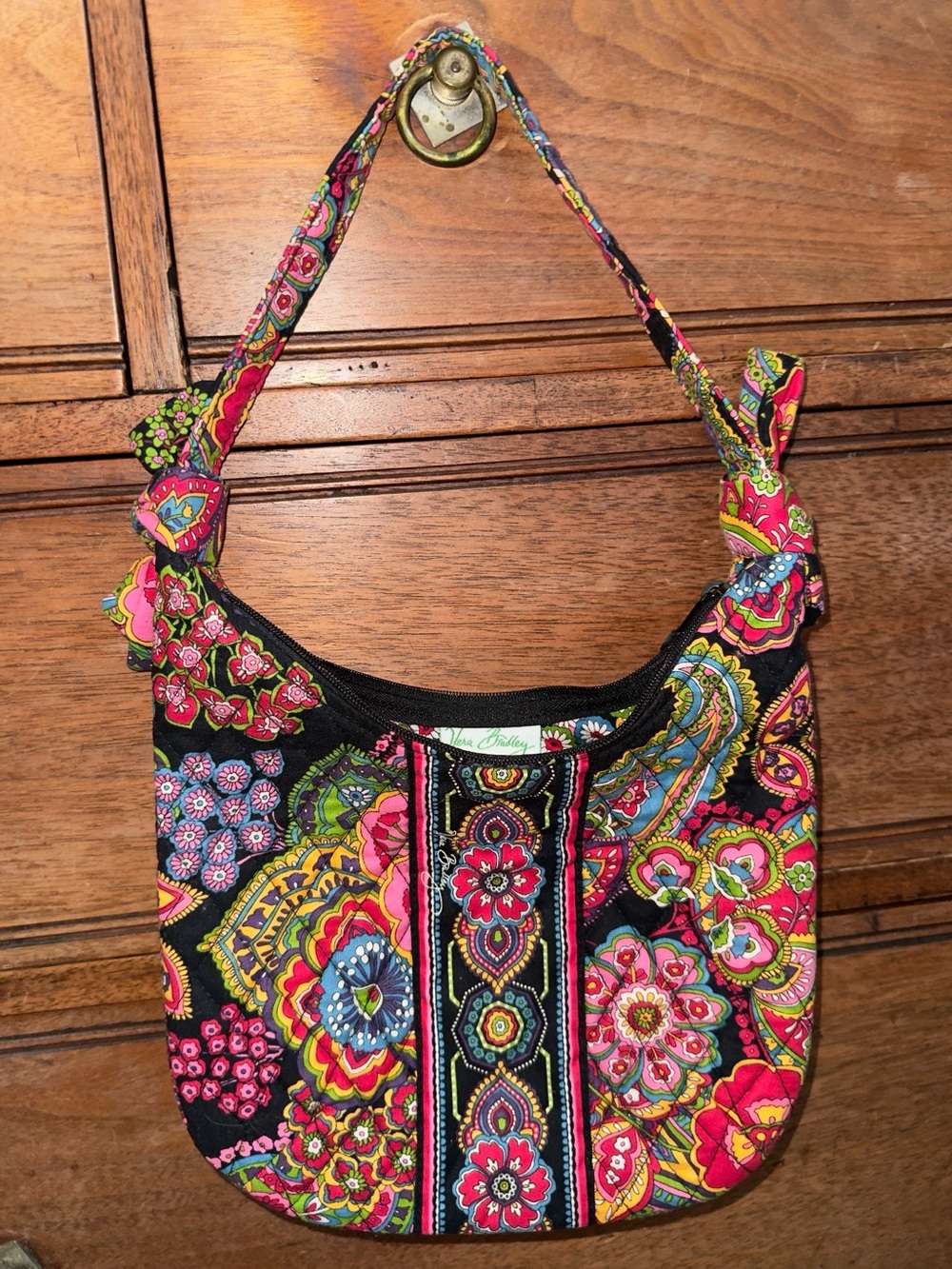 Vera Bradley Black Multi Floral Quilted Shoulder Bag Paisley Scoop Single Strap